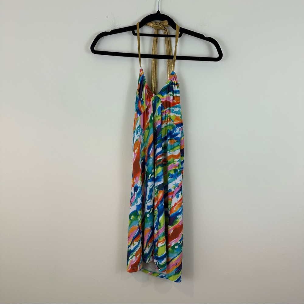 Guess Multicolor Swirl Print Halter Neck Mini Dress Size Small NWT Women's